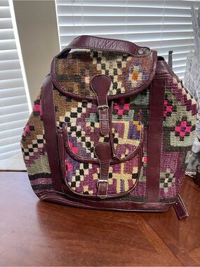 VTG Turkish Kilim Leather Trim Backpack